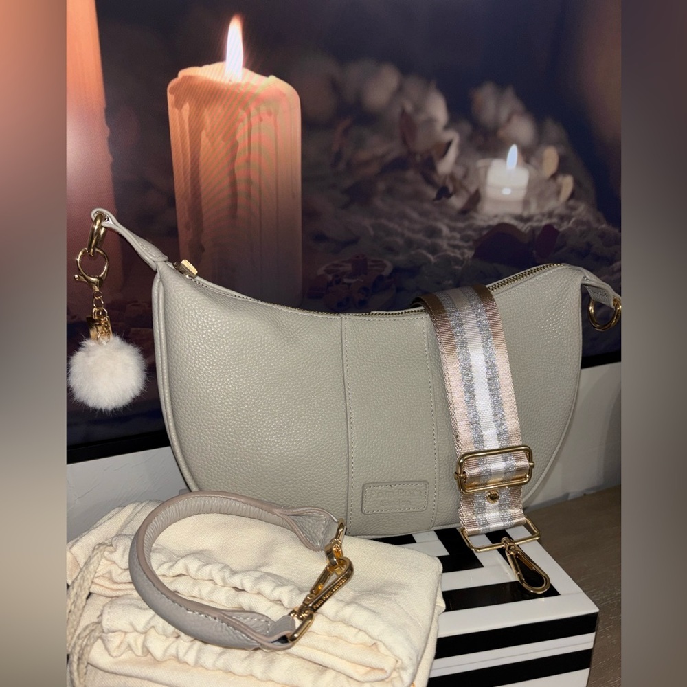 Pom Pom London stone beige neutral Sutton bag purse shoulder crossbody NEW